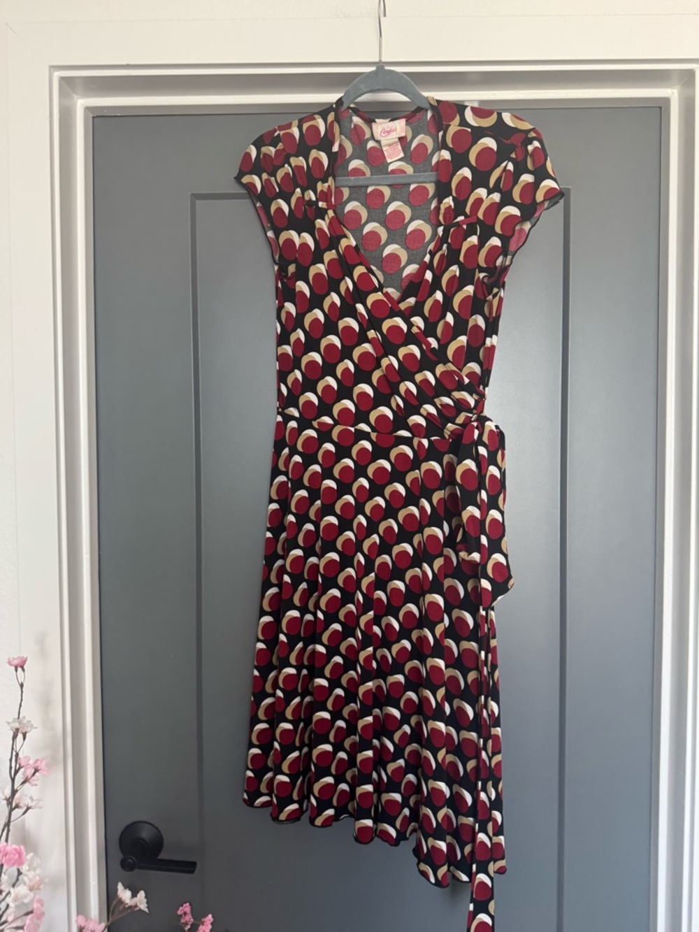 Candie's Red, Cream and Black Wrap Midi Dress